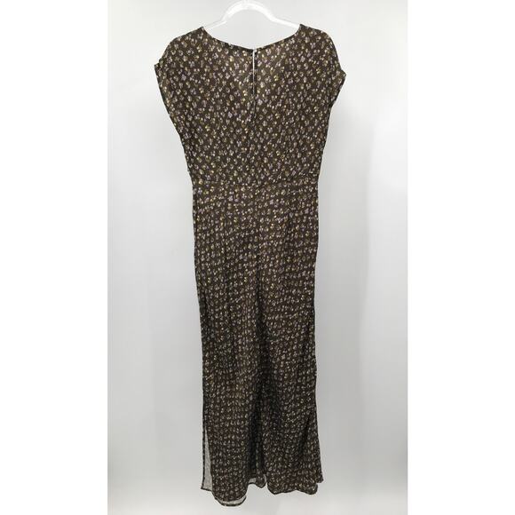 Madewell Floral Wide V-Neck Midi Dress 8 Expedition Green Cap Sleeve - Picture 8 of 12